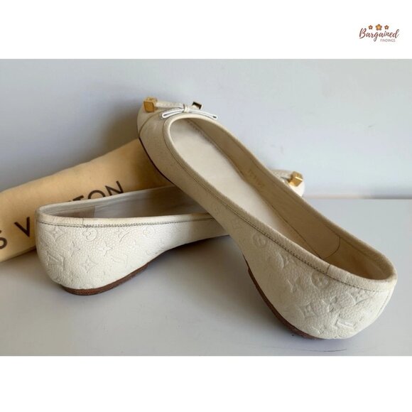 Authentic Louis Vuitton Cream/Beige Leather Monogram Ballet Flats 37/7 - Picture 9 of 13